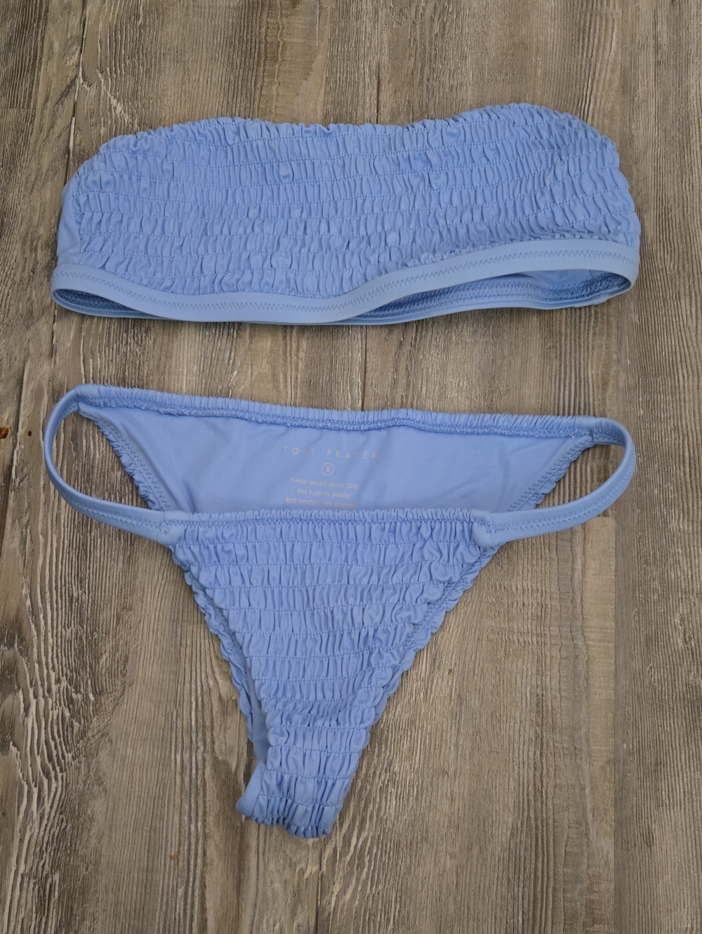 Tori Praver Sky Blue Smocked Bandeau Bikini
